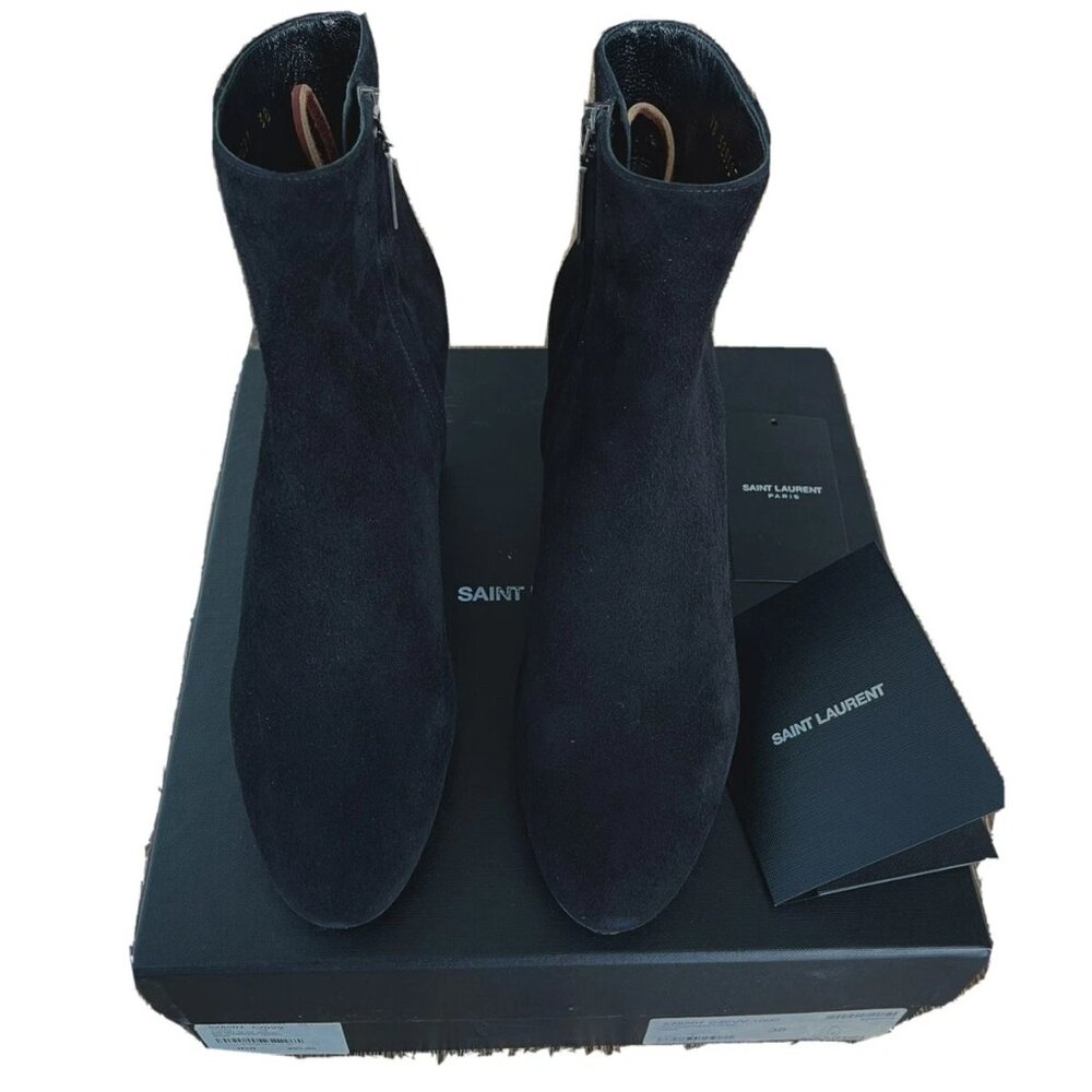 Saint Laurent LouLou 70 Zipped Ankle Boot Black Suede Sz 38